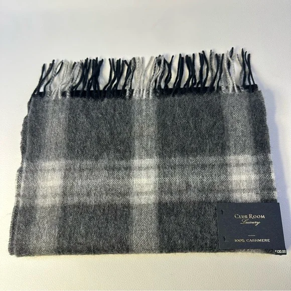 NWT/NEW Men’s Club Room Gray Plaid 100% Cashmere Scarf - Picture 1 of 4